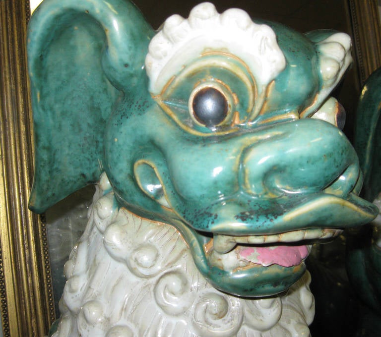 Qing Late 19th century Pair of Glazed Porcelain Foo Dogs For Sale