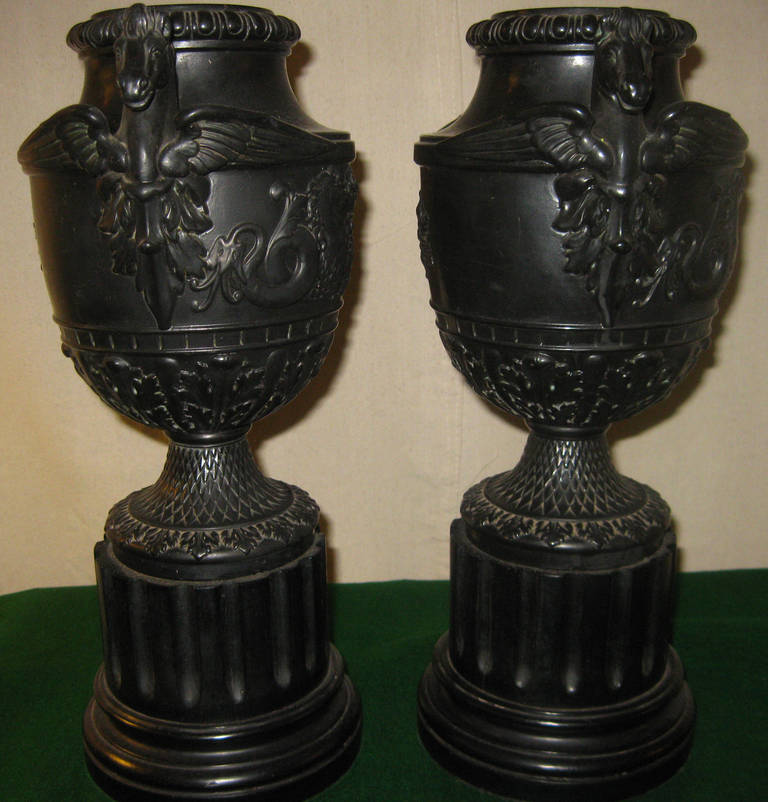 19th Century English Neoclassic Jasperware Basalt Urns In Excellent Condition In Savannah, GA