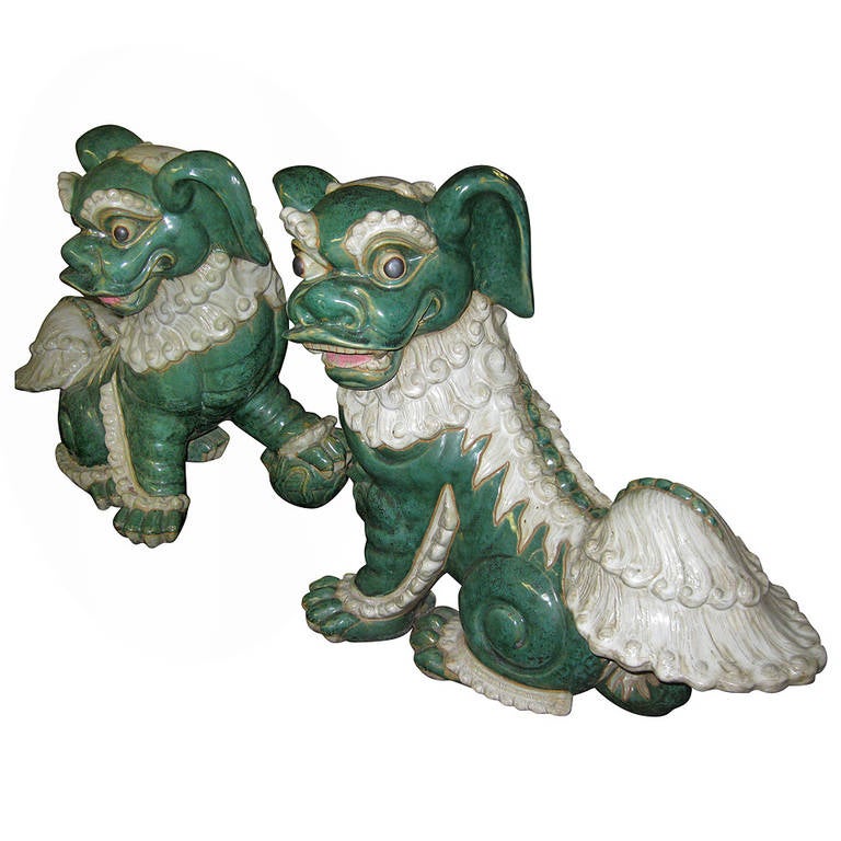 19th Century Pair of Glazed Porcelain Foo Dogs For Sale at 1stdibs