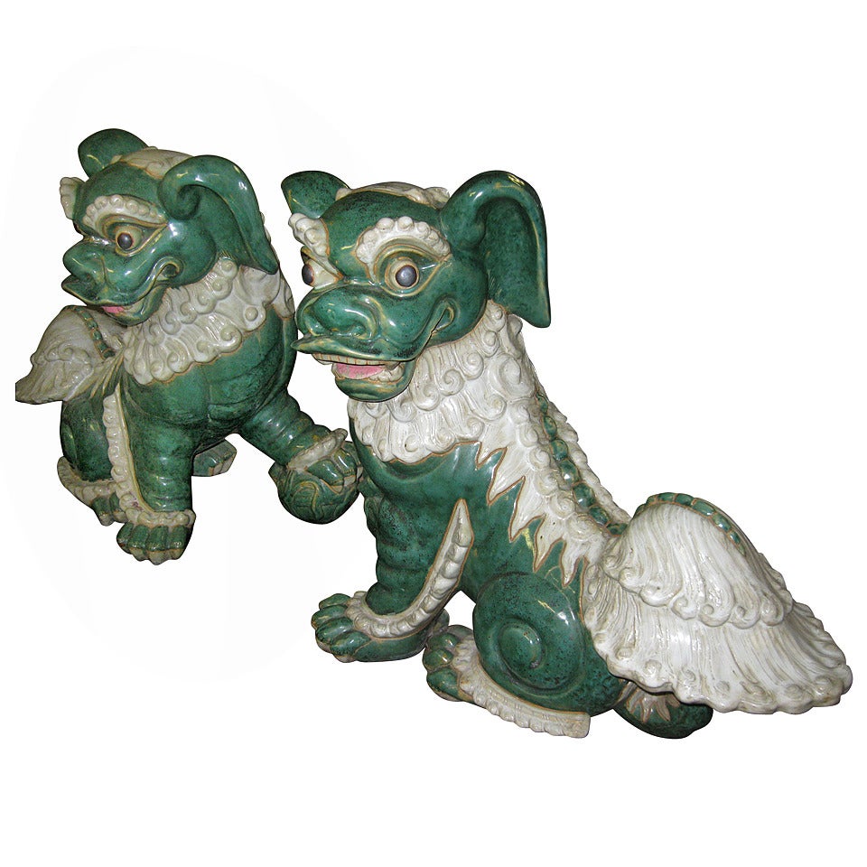 Late 19th century Pair of Glazed Porcelain Foo Dogs