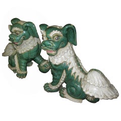 Vintage Late 19th century Pair of Glazed Porcelain Foo Dogs