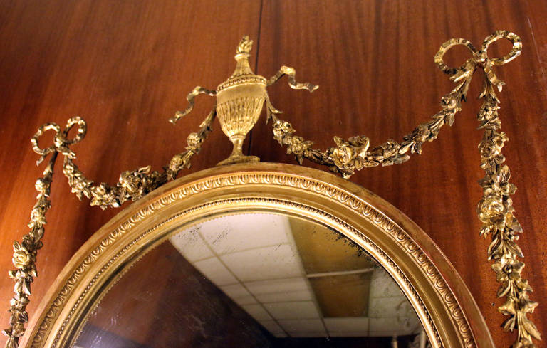 Carved 19th century Adam Style Giltwood Convex Mirror with Gessoed Swags  For Sale