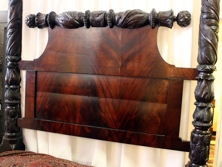 19th century Carved Mahogany American Empire Tester Bed 2