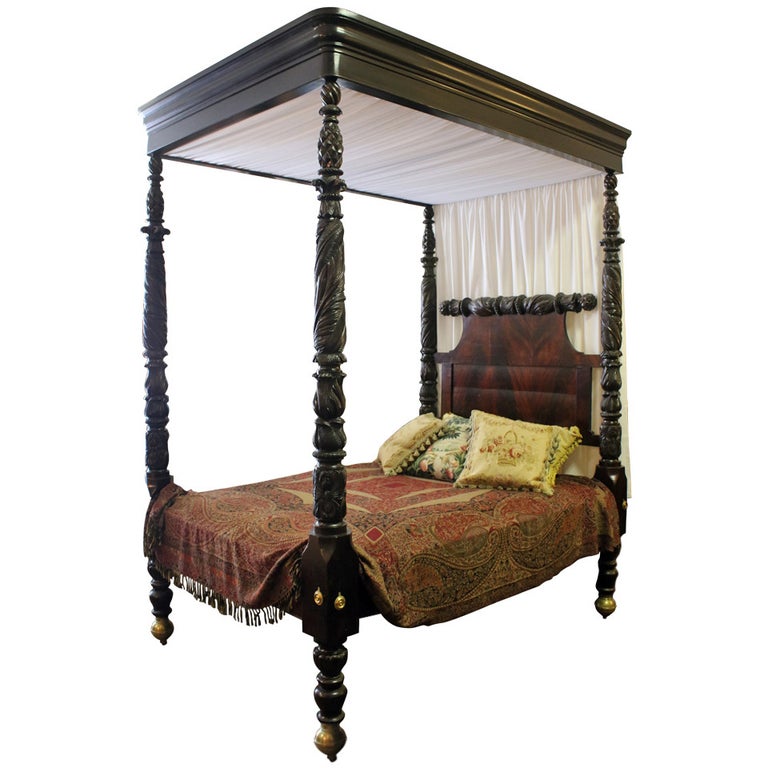 19th century Carved Mahogany American Empire Tester Bed at 1stDibs