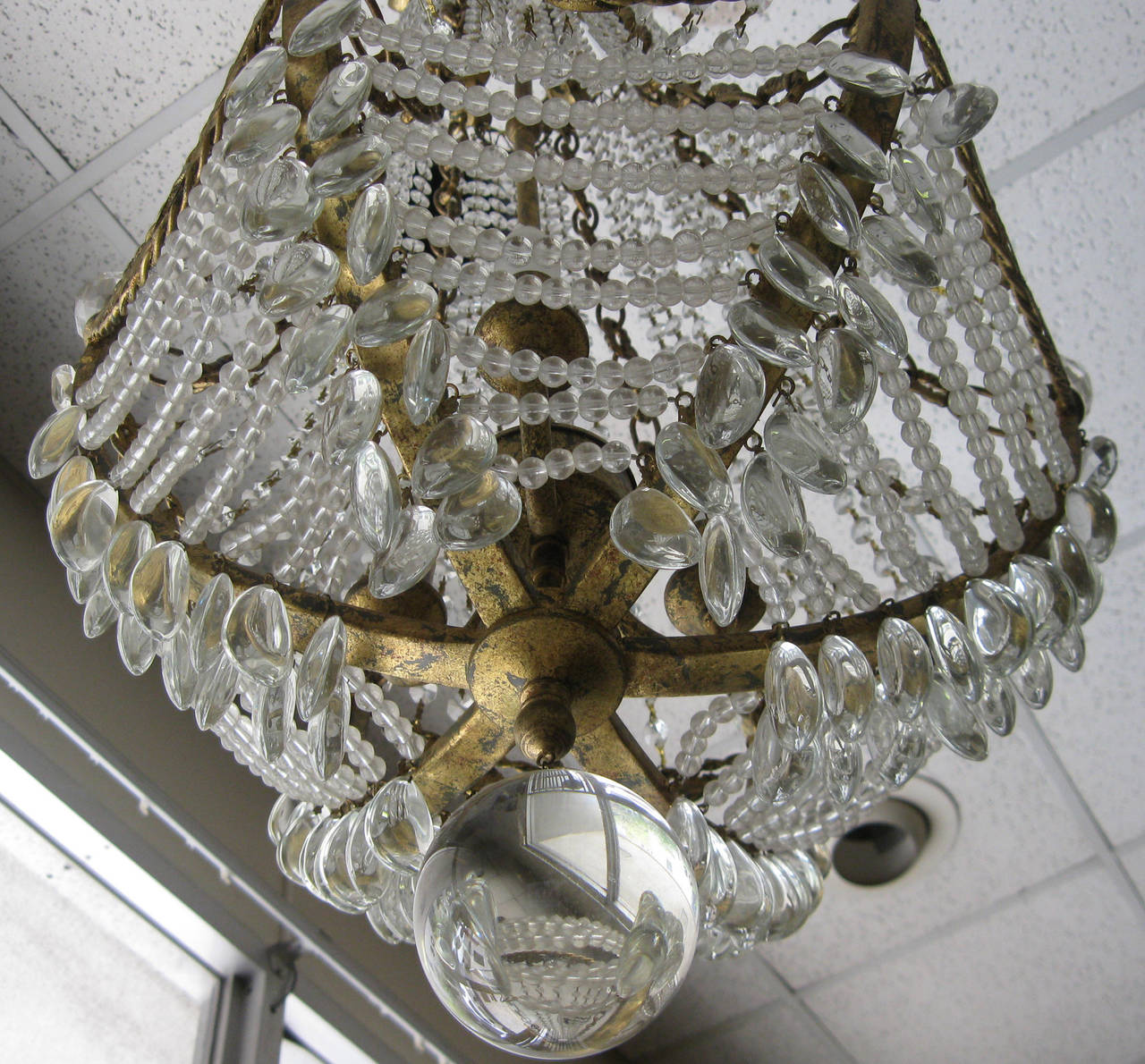 Unknown Waterfall Crystal and Doré Bronze Hollywood Regency Chandelier