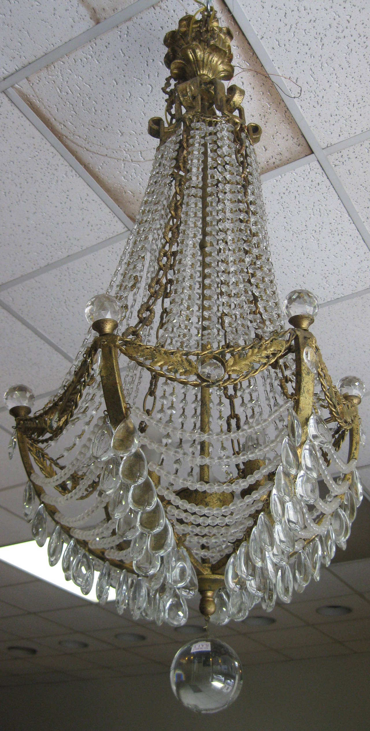 20th Century Waterfall Crystal and Doré Bronze Hollywood Regency Chandelier