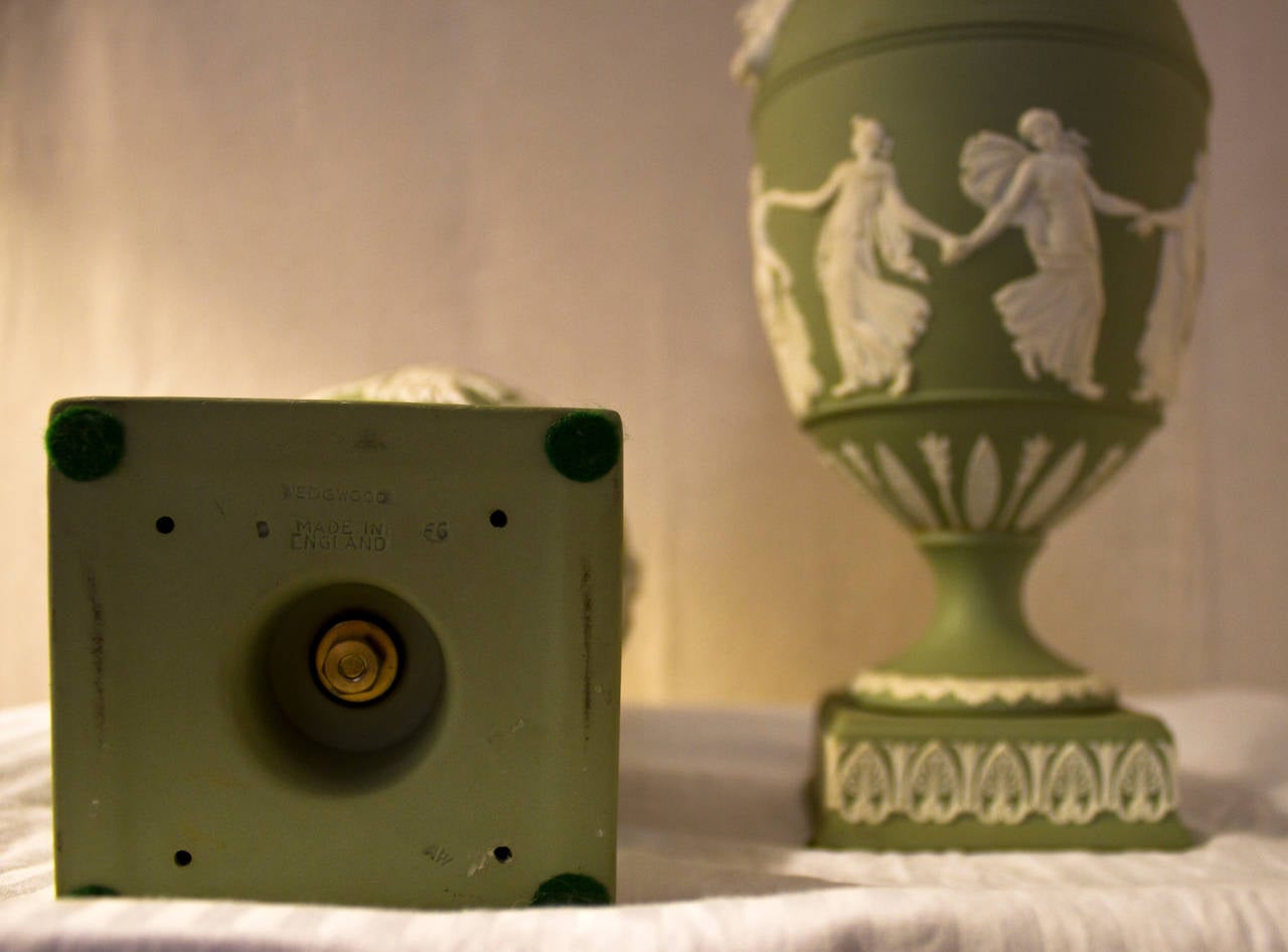 Classical Greek Green Jasperware Wedgwood Lidded Urns