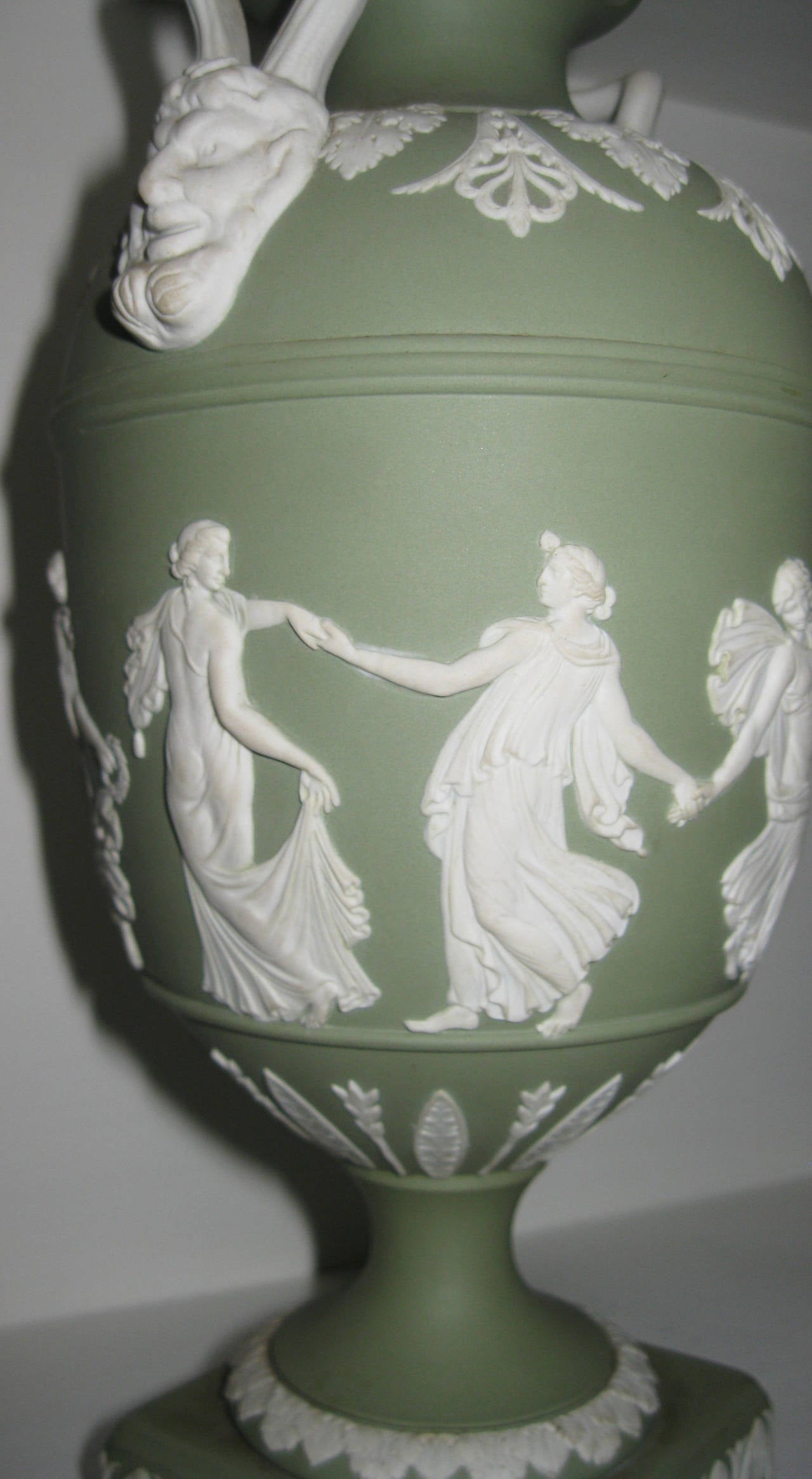 Porcelain Green Jasperware Wedgwood Lidded Urns