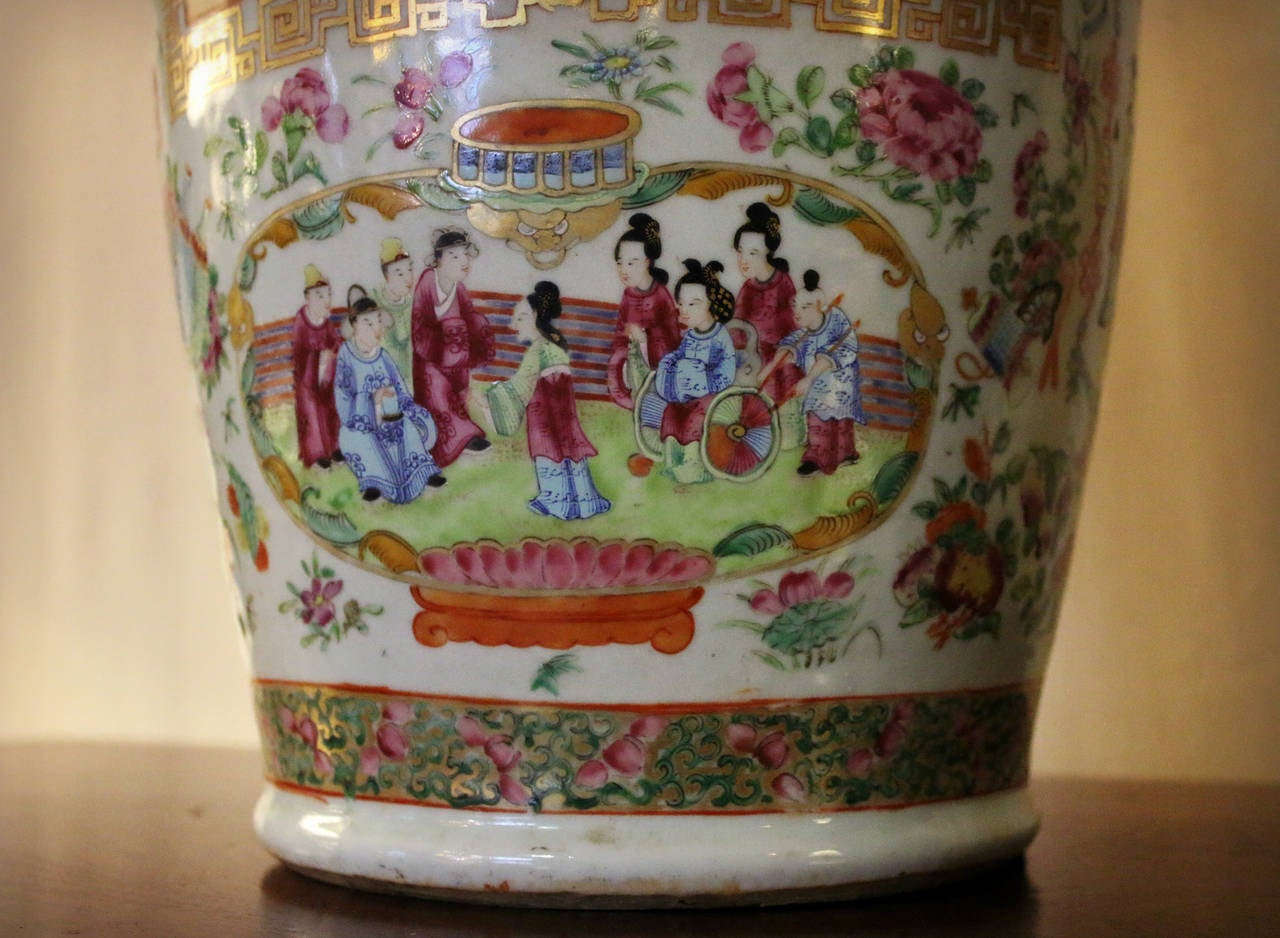 Painted 19th Century Chinese Export Temple Vases in Monumental Size