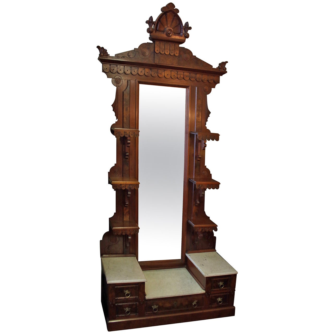 19th century Victorian Burled Walnut Étagère with Mirror