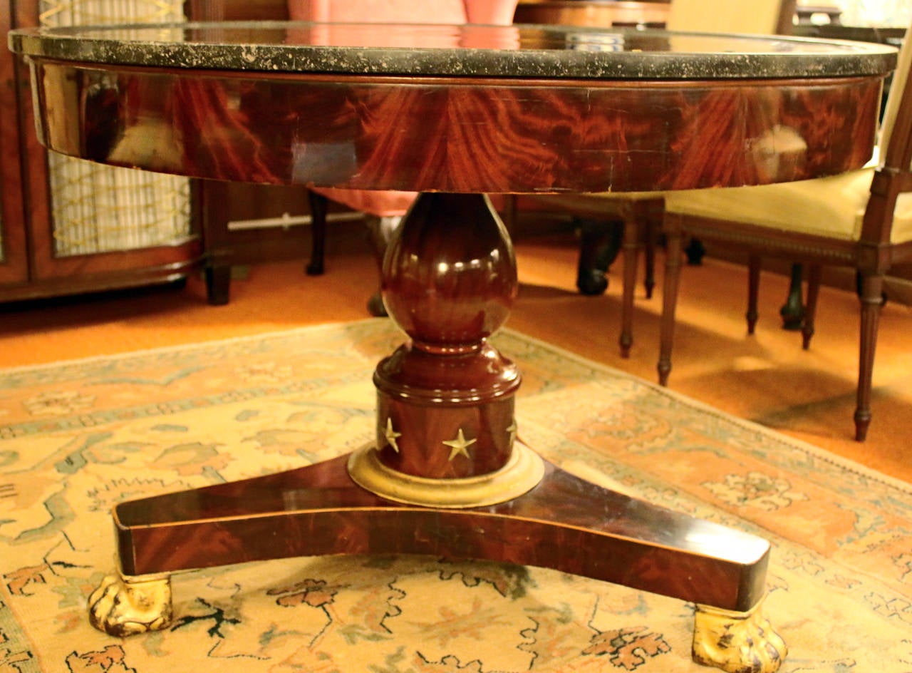 19th Century French Empire Flame Mahogany Center Table