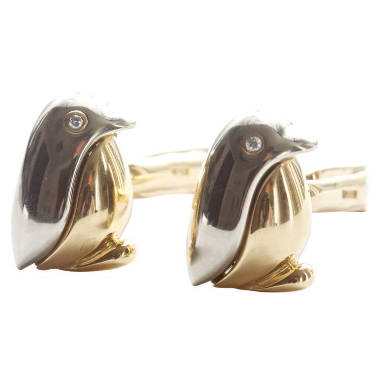 Bulgari Diamond Gold Penguin Cufflinks at 1stDibs