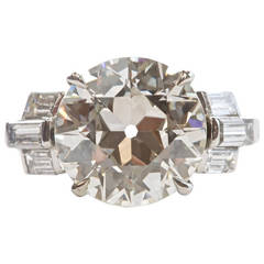 Fine Four Carat Old European Cut Diamond Platinum Engagement Ring