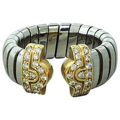 Bulgari Tubogas Parentesi Diamond Gold Steel Cuff Ring