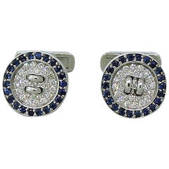 Luca Carati Sapphire Diamond Gold Button Cufflinks