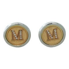 Luca Carati Gold Diamond M Initial Cufflinks
