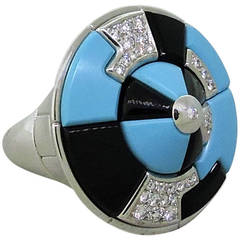 Georland France Onyx Turquoise Diamond Cocktail Ring 3