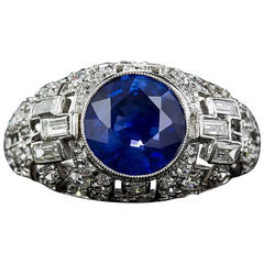 2.62 Carat Sapphire Diamond Art Deco Ring