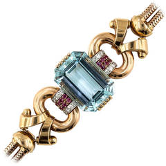Tiffany & Co. Vintage 46 Carat Aquamarine Diamond Ruby Bracelet