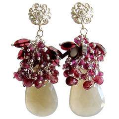 Gray Moonstone Garnet Cluster Pink Tourmaline Mona Earrings
