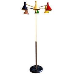 Italian Brass and Multicolored Shade Floor Lamp