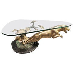 French Marble, Bronze and Brass Jaguar Coffee Table Attributed to Jansen