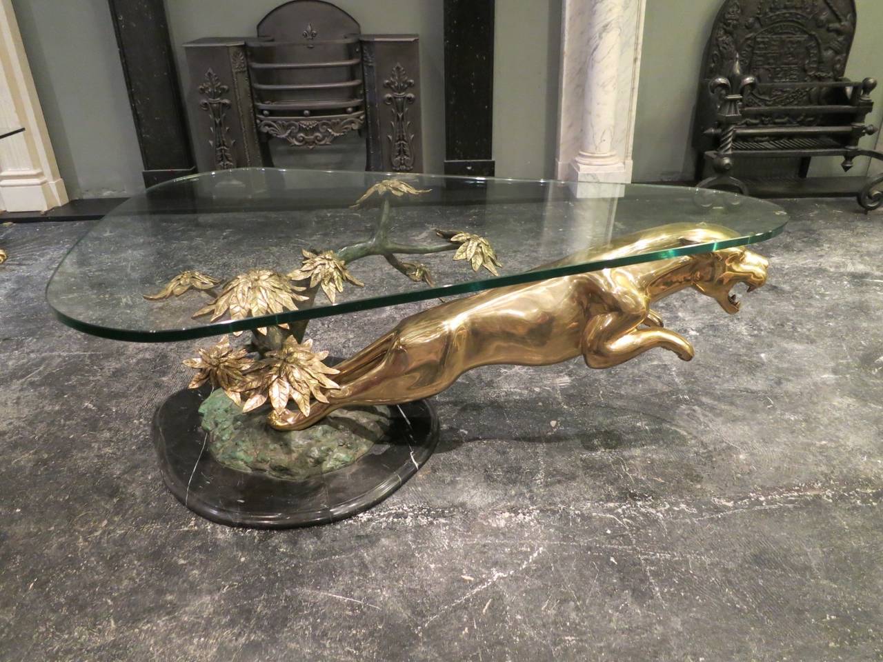 French Marble, Bronze and Brass Jaguar Coffee Table Attributed to Jansen at 1stDibs