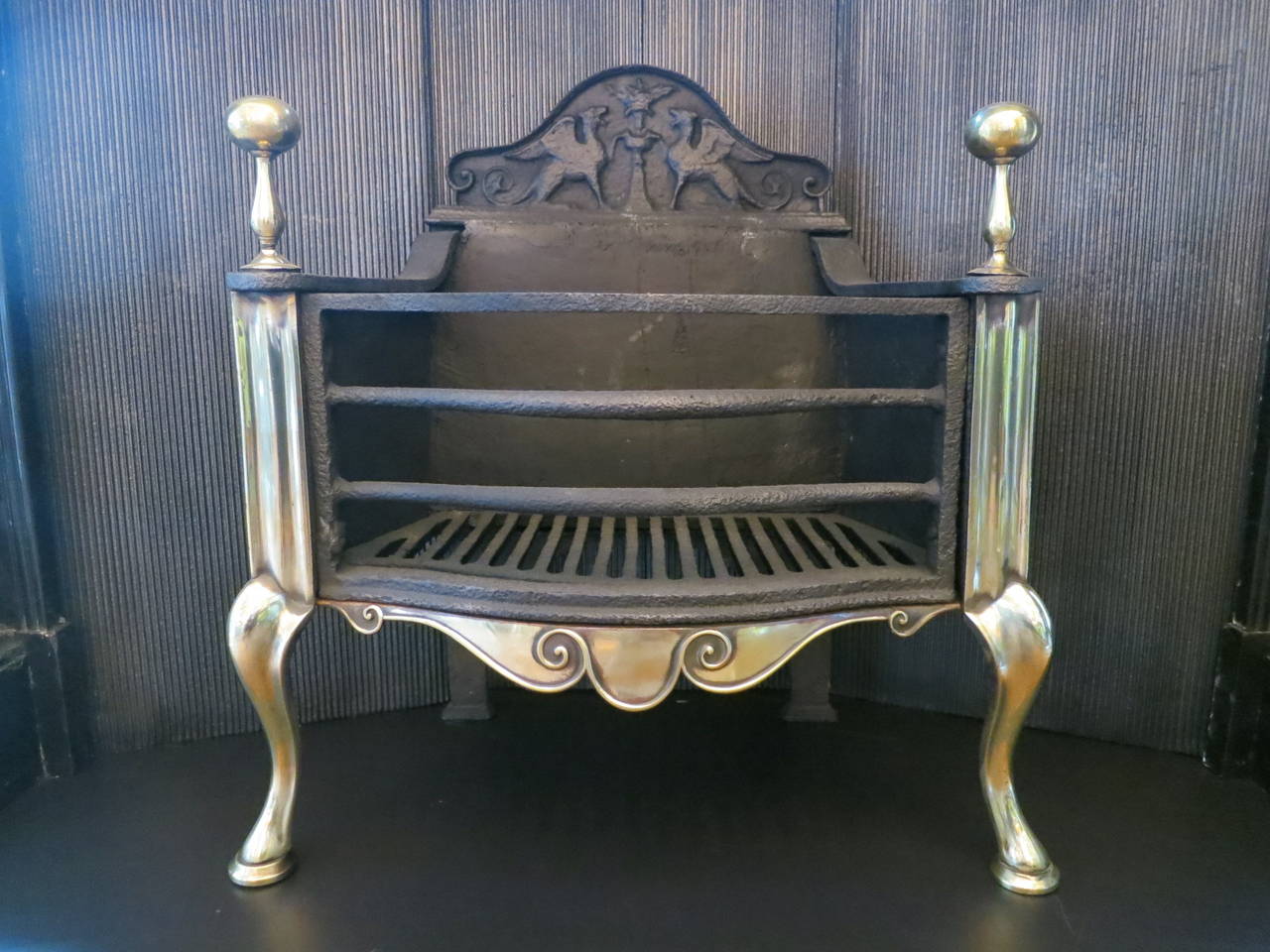 Antique Brass and cast iron fire basket by Thomas Elsley
