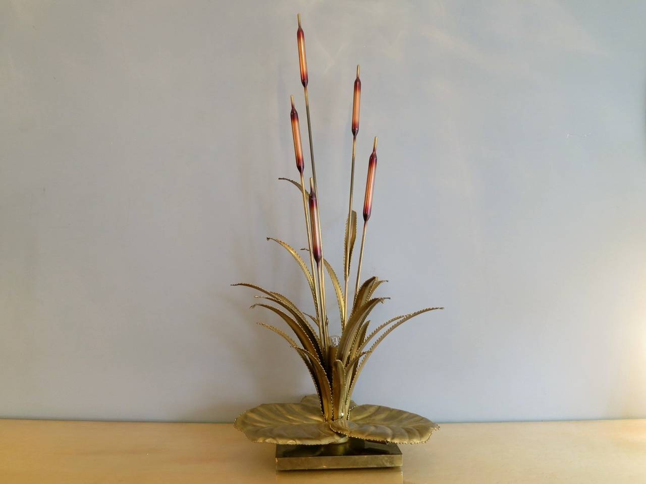 Large Brass "Bull Rush" Table Lamp