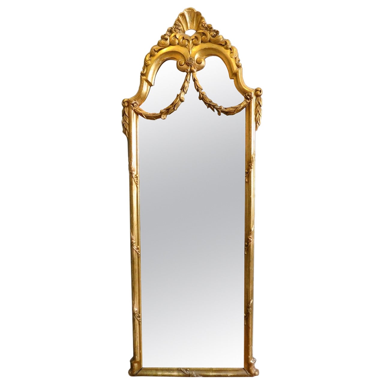Antique French Gold Gilt Floor Standing  Mirror
