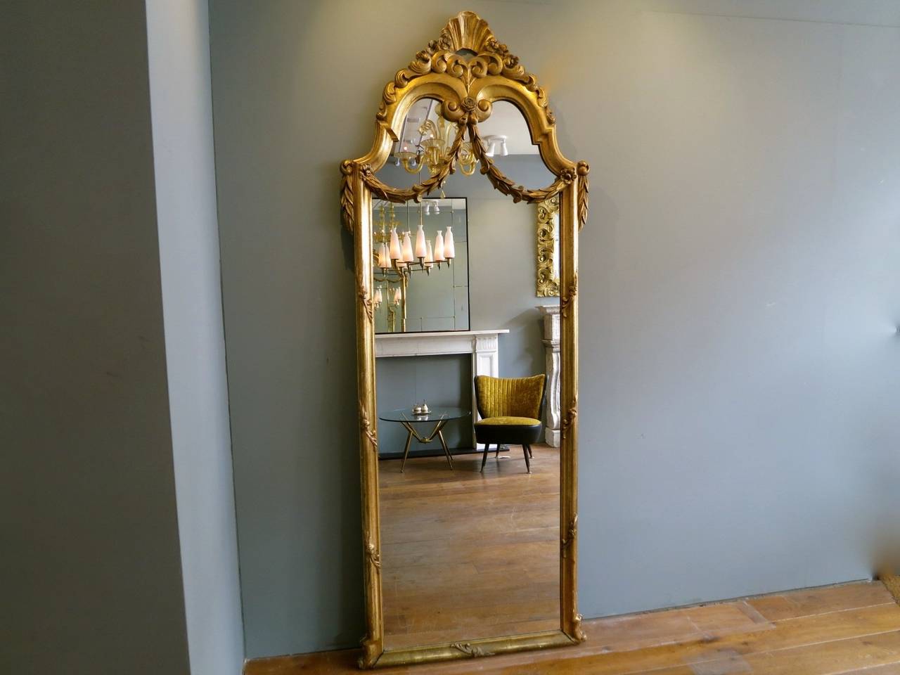 Antique French Gold Gilt Floor Standing, Antique Gold Mirror Full Length
