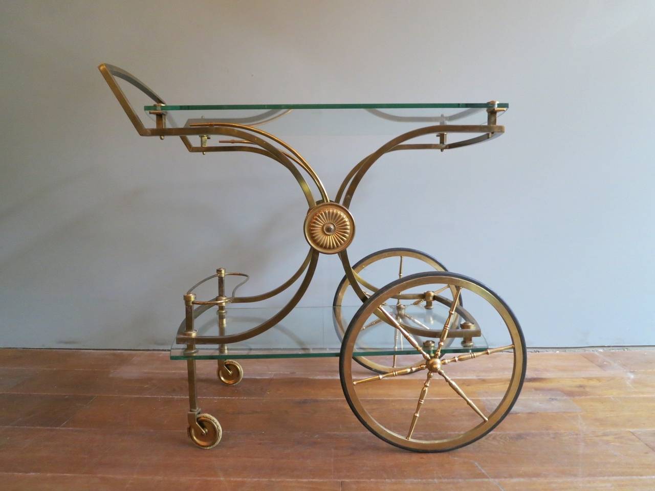 Mid-20th Century French Brass and Glass Bar Cart or Drinks Trolley