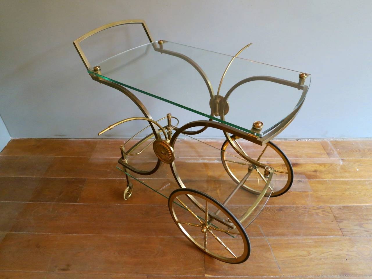 French Brass and Glass Bar Cart or Drinks Trolley In Good Condition In London, GB