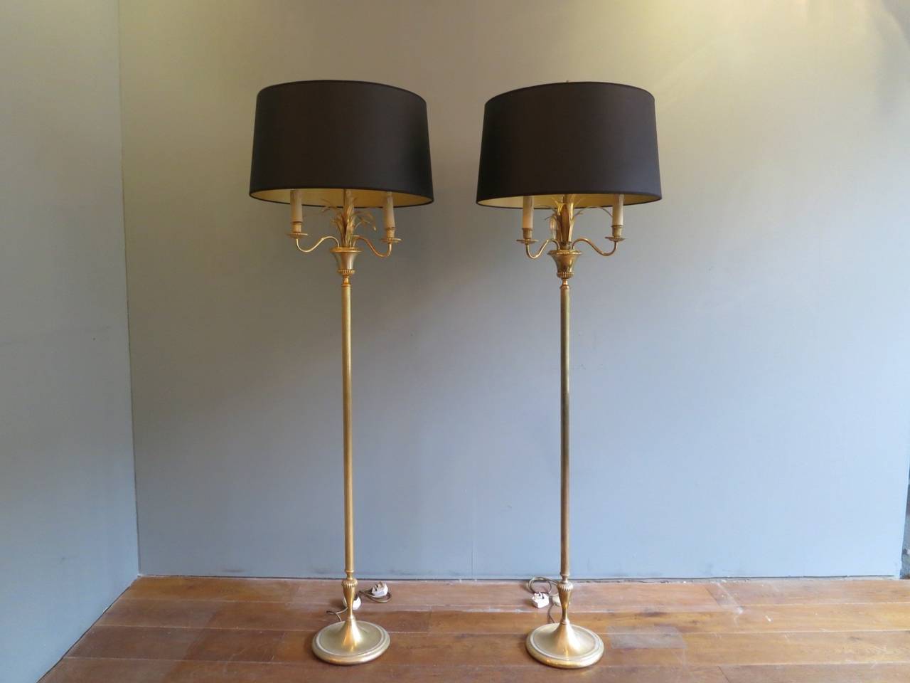 Pair of French Brass Standard Lamps In Good Condition In London, GB