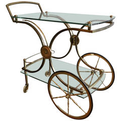 French Brass and Glass Bar Cart or Drinks Trolley