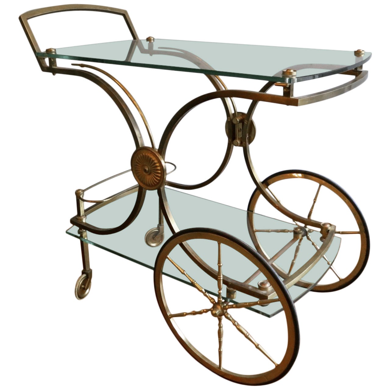 French Brass and Glass Bar Cart or Drinks Trolley