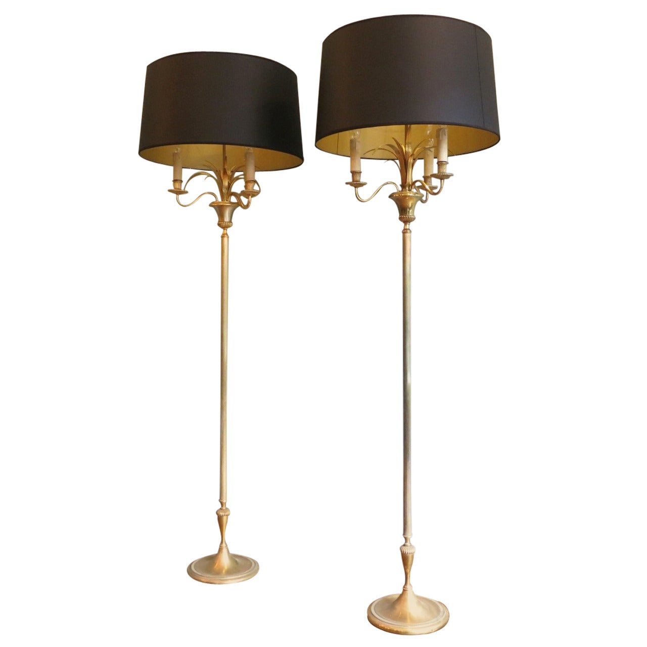 Pair of French Brass Standard Lamps