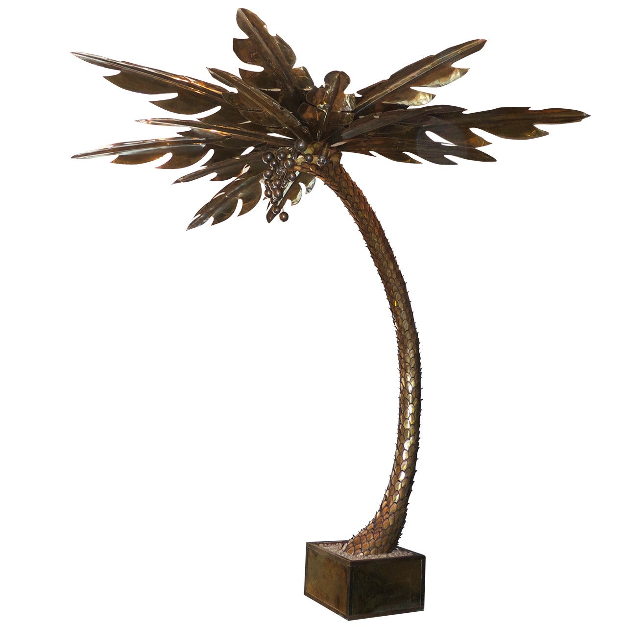 Monumental French Brass Palm Tree Floor Lamp Attributed to Maison Jansen