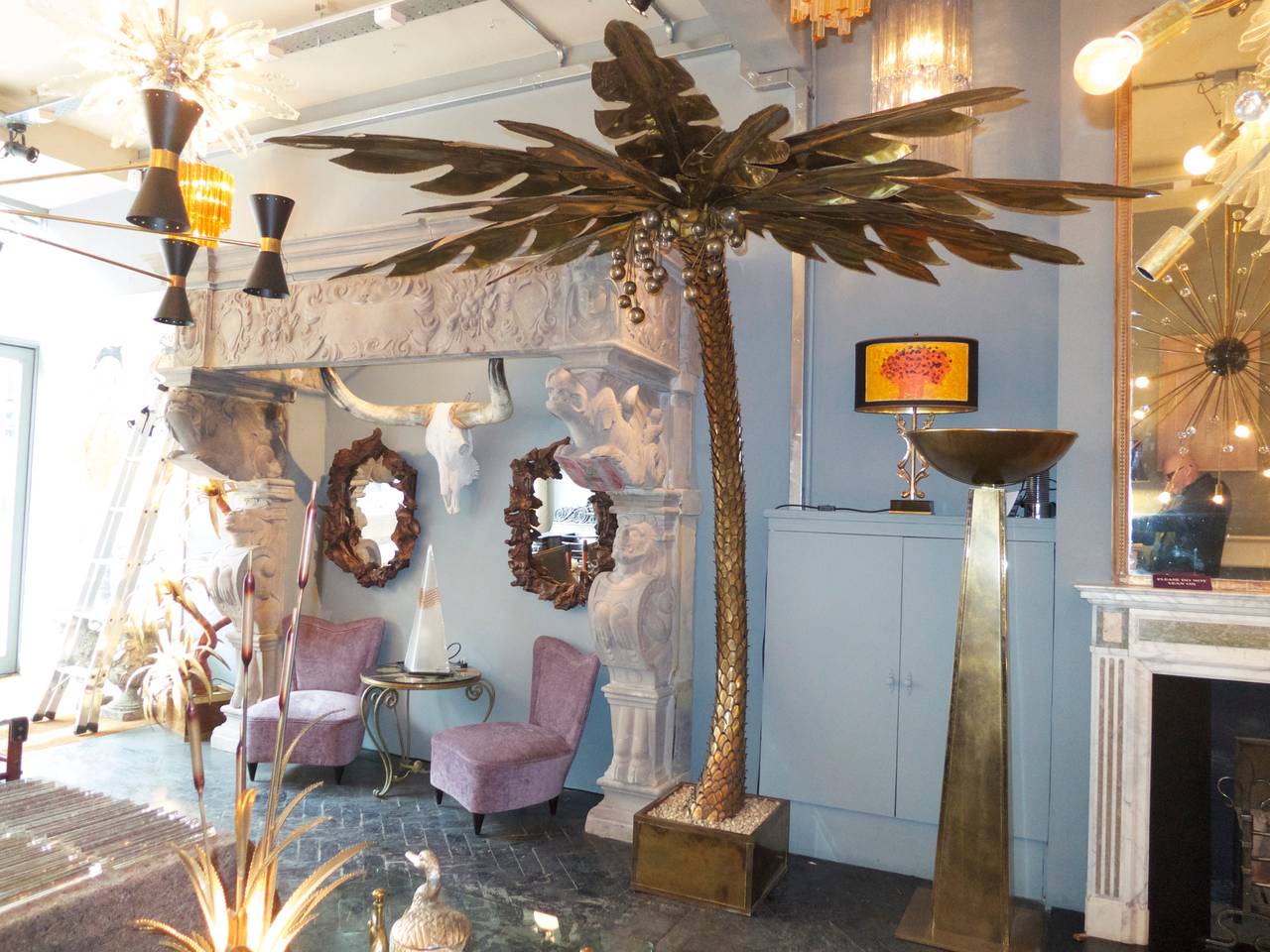Monumental French Brass Palm Tree Floor Lamp Attributed to Maison Jansen In Excellent Condition In London, GB