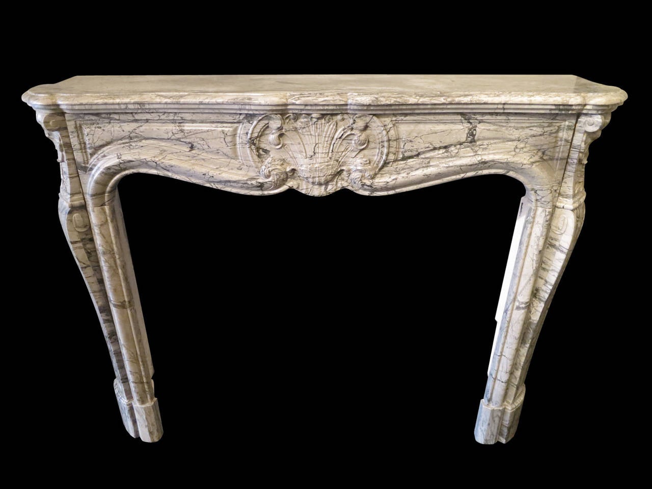 19th Century Antique French Louis XV Fireplace Mantel in Bleu Fleuri Marble