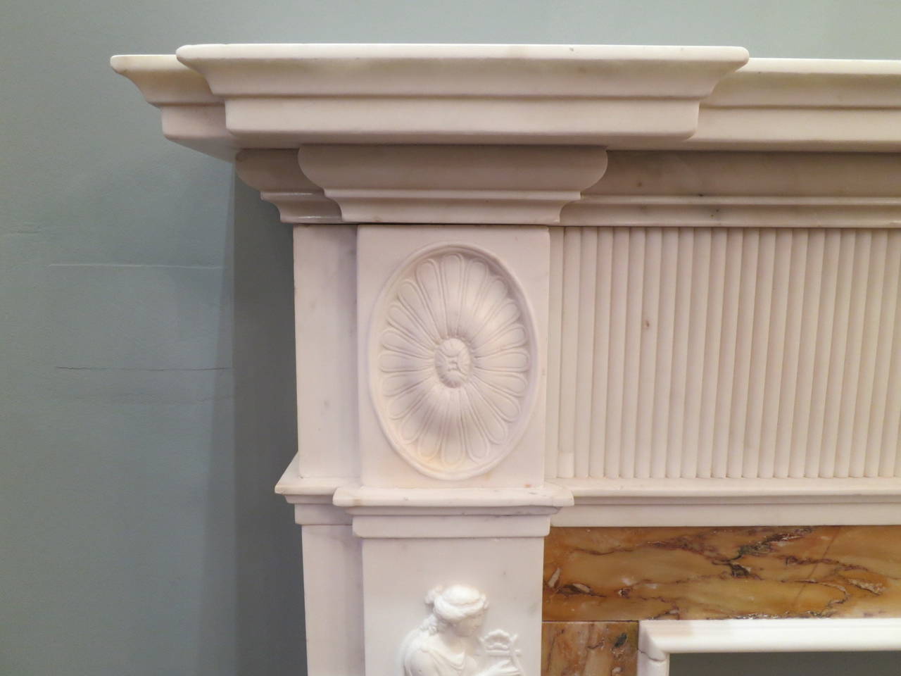 Carved Antique 19th Century Neoclassical Marble Fireplace Mantel