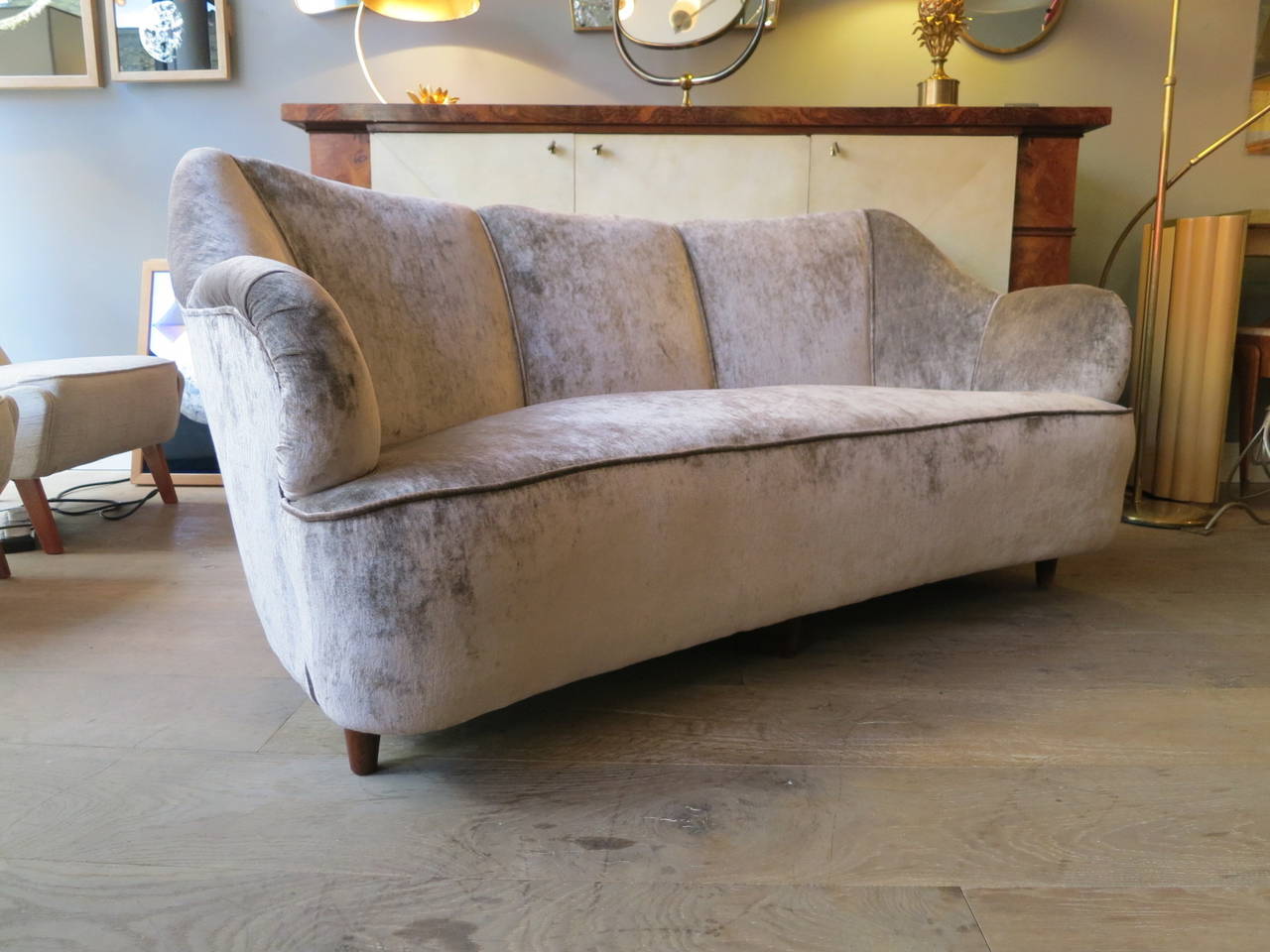 Italian 1950s Salon Suite with Curved Sofa and Armchair Set In Excellent Condition In London, GB
