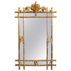 Antique French Faux Bamboo Gold Gilt Paneled Mirror