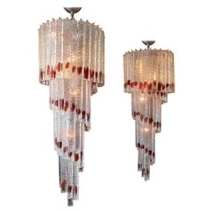 Retro Pair of Italian Murano Glass Spiral Chandeliers