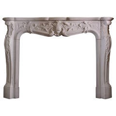 Antique Rococo Statuary White Marble Louis XV French Fireplace Mantel
