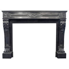 Louis XVI Black Belgian Marble Fireplace Mantel