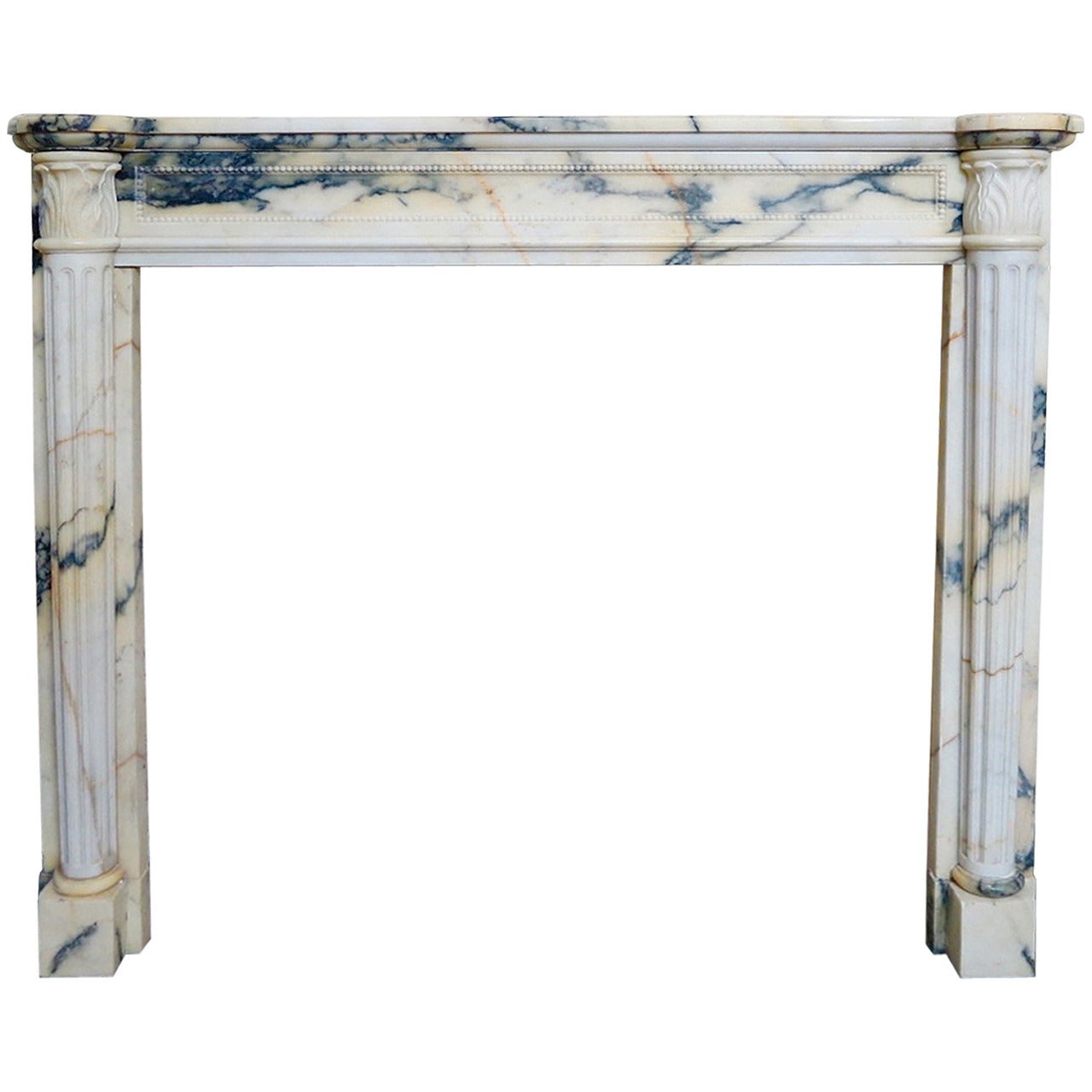 Antique French Louis XVI Style Fireplace Mantel in Panazeau Marble
