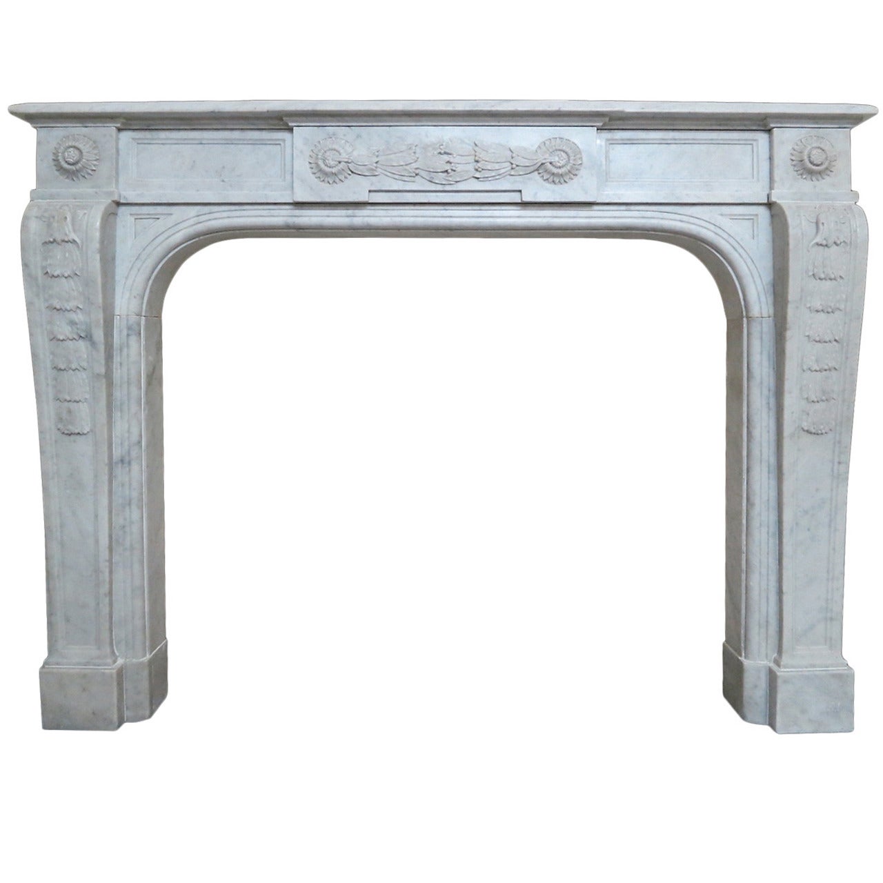 Antique French Louis XVI Style Fireplace Mantel in Carrara Marble