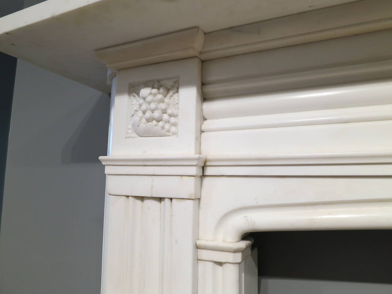 English Antique Regency Statuary White Marble Fireplace Mantel