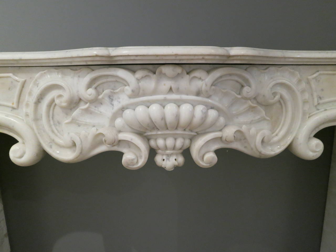 Carved Antique Rococo Louis XV Marble Fireplace Mantel For Sale